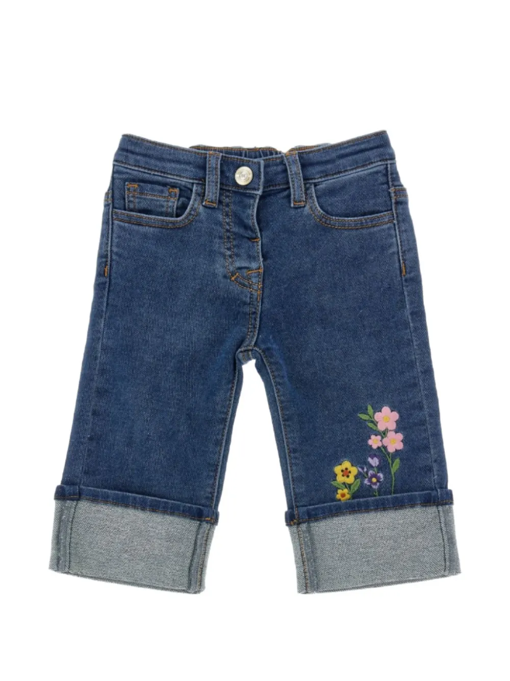 Monnalisa floral-embroidered turned-up jeans - Blu