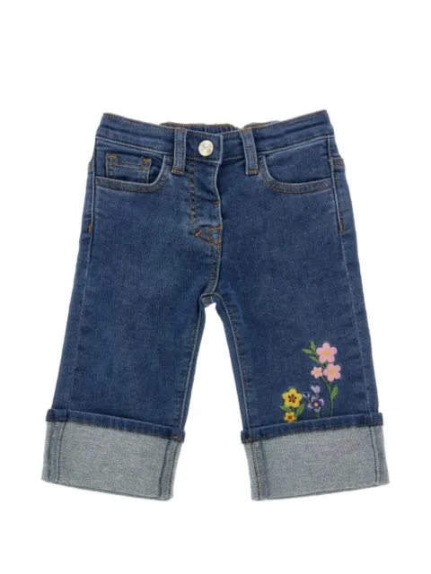 Monnalisa floral-embroidered turned-up jeans