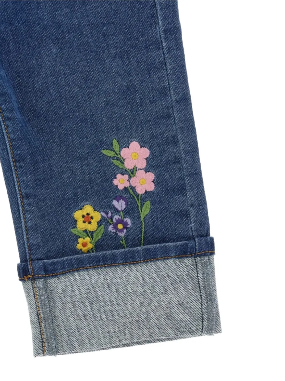 Monnalisa floral-embroidered turned-up jeans Blauw