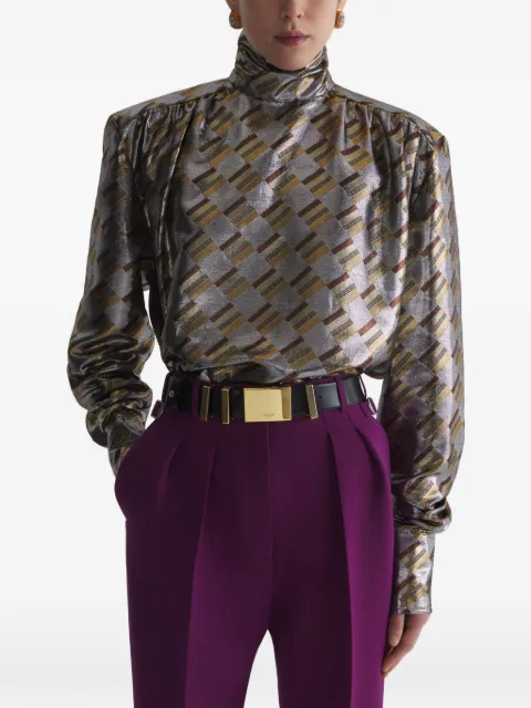 Mugler silver chess-check fluid blouse