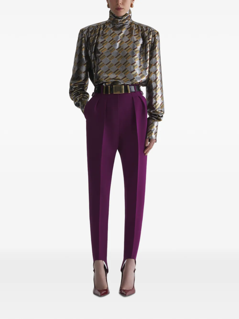 Mugler Soepelvallende blouse met schaakruit Zilver