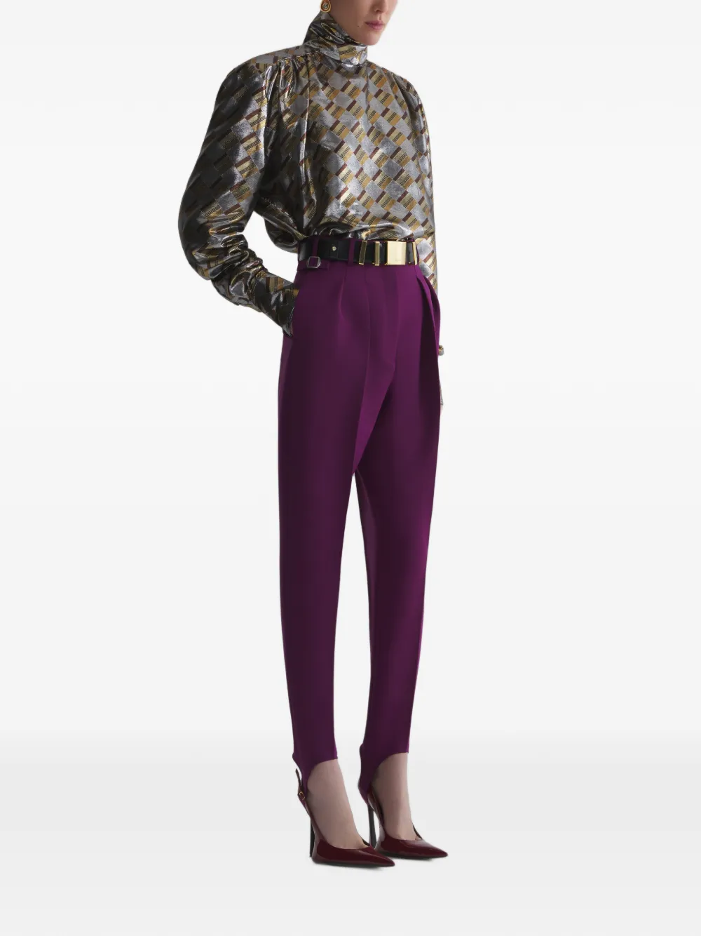 Mugler Soepelvallende blouse met schaakruit Zilver