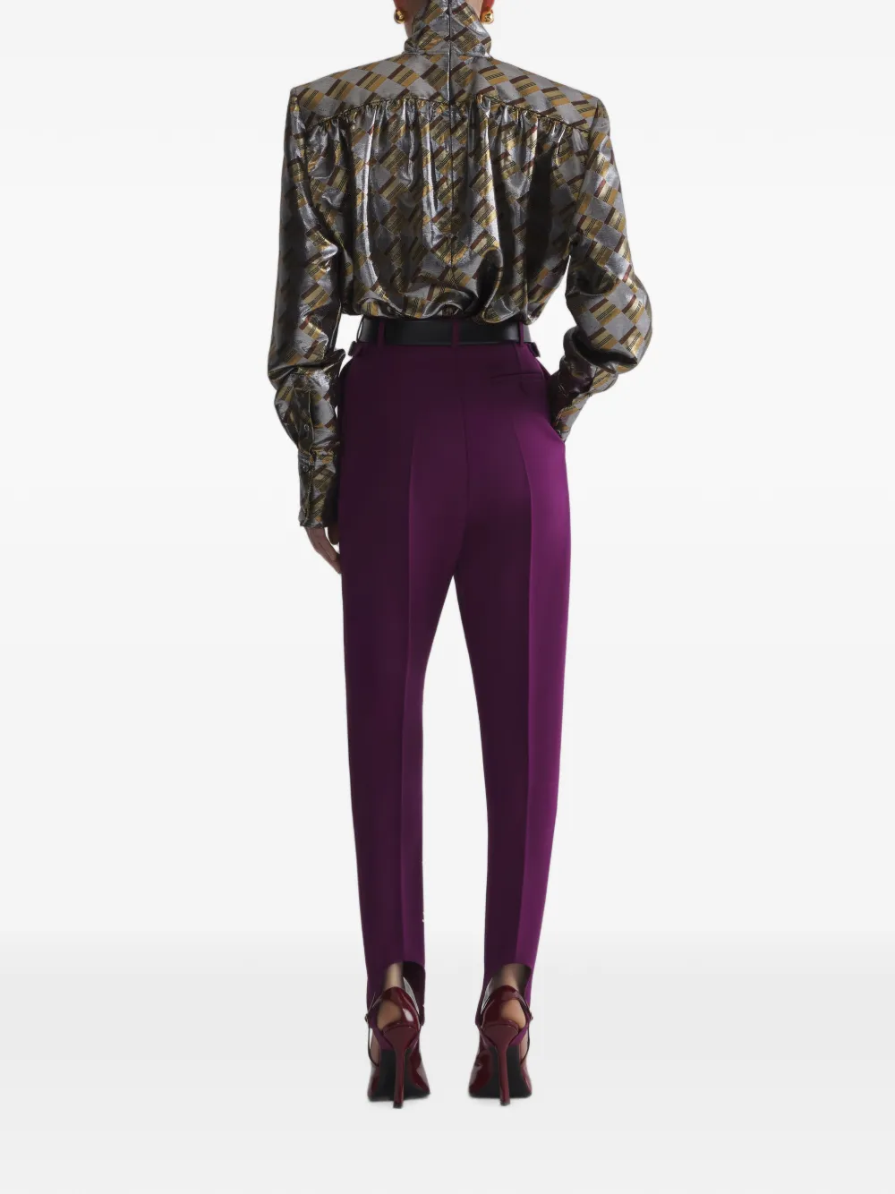 Mugler Soepelvallende blouse met schaakruit Zilver
