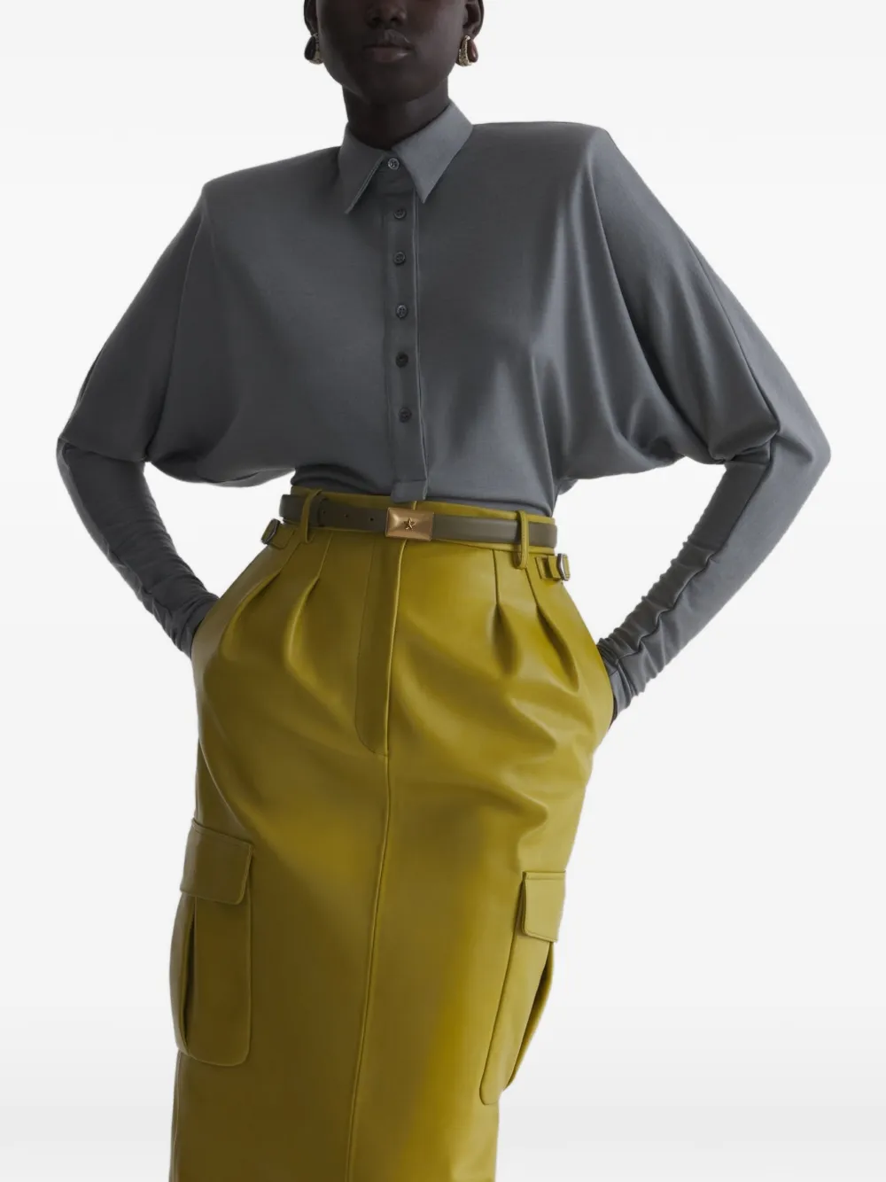 Mugler stone batsleeves polo bodysuit