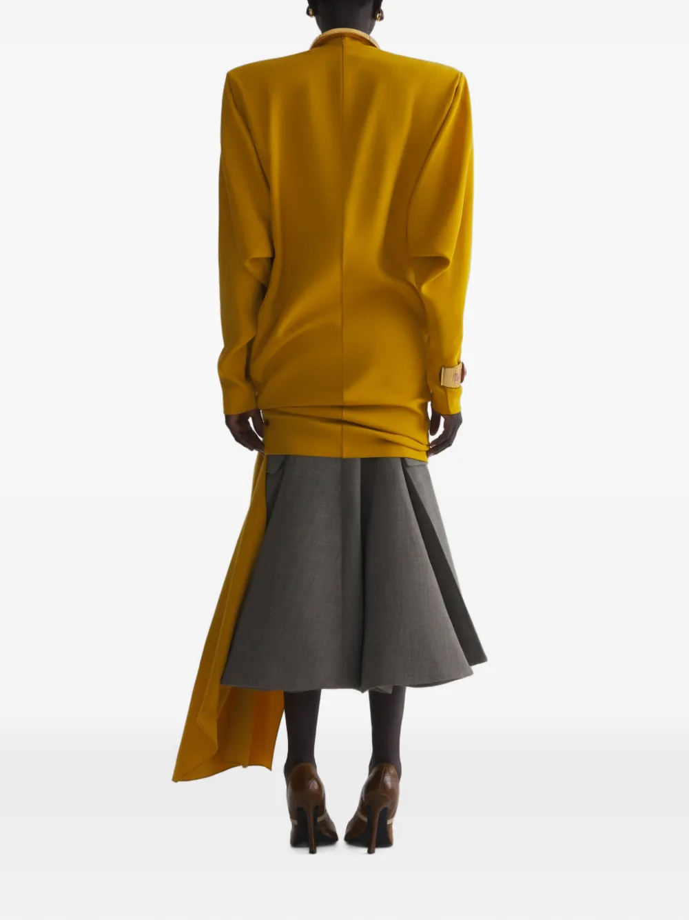 Mugler Ruimvallende jurk met cascade-detail Geel