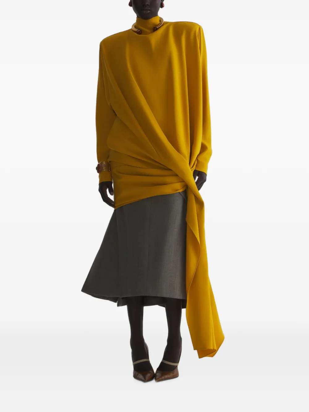 Mugler yellow cascade boxy dress - Giallo