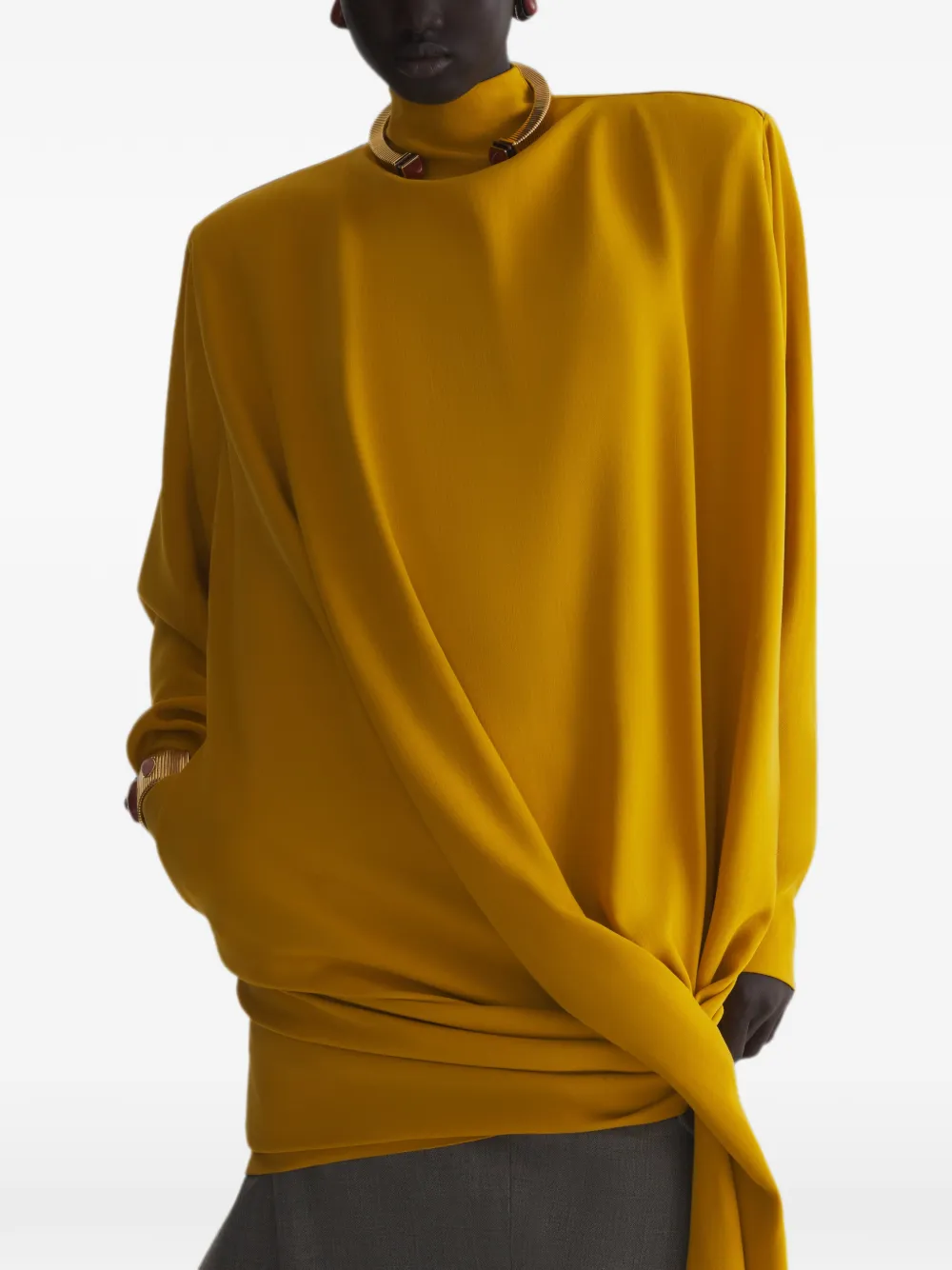 Mugler Ruimvallende jurk met cascade-detail Geel