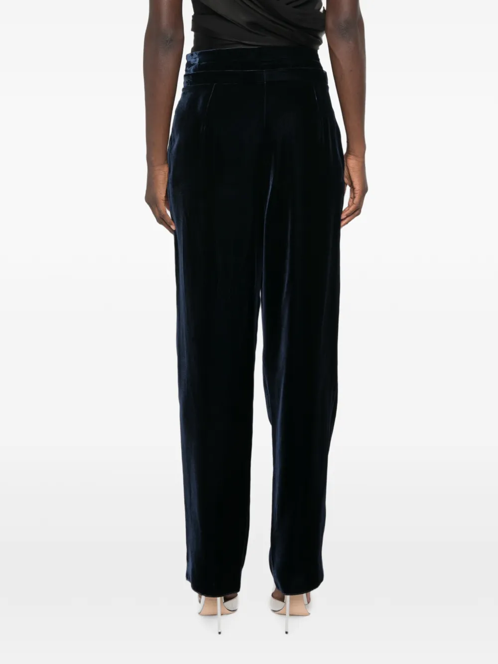 Giorgio Armani Fluwelen plooibroek met toelopende pijpen Blauw