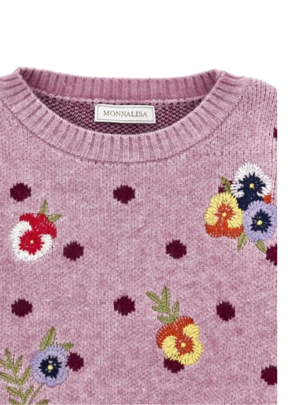 Monnalisa floral-embroidered polka-dot sweater Paars