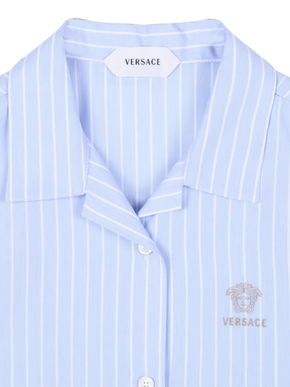 Versace Kids Medusa-embroidered stripe shirt Blauw