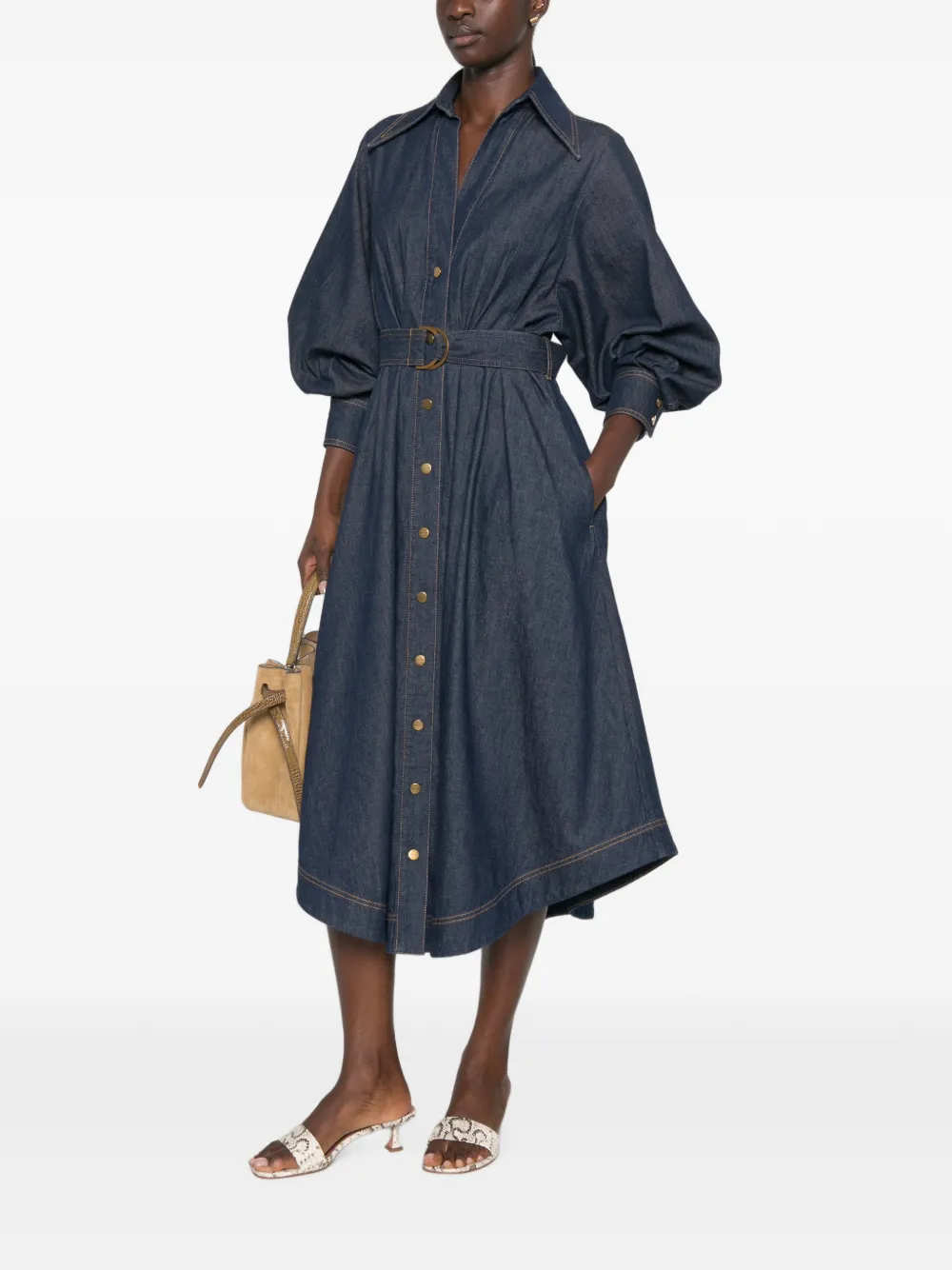 ZIMMERMANN Denim midi-blousejurk Blauw