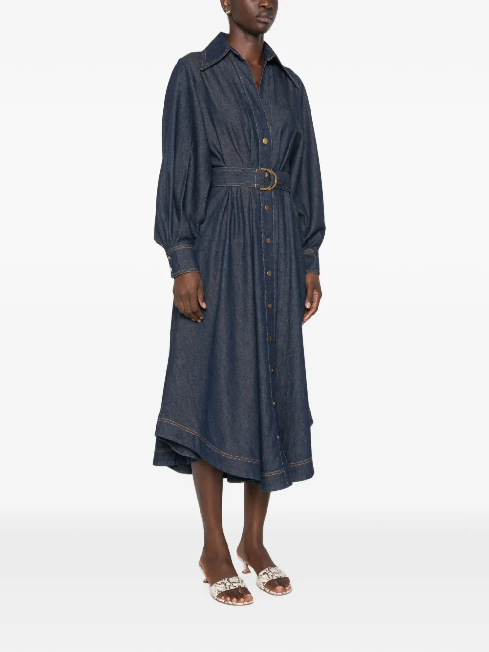 ZIMMERMANN Denim midi-blousejurk Blauw