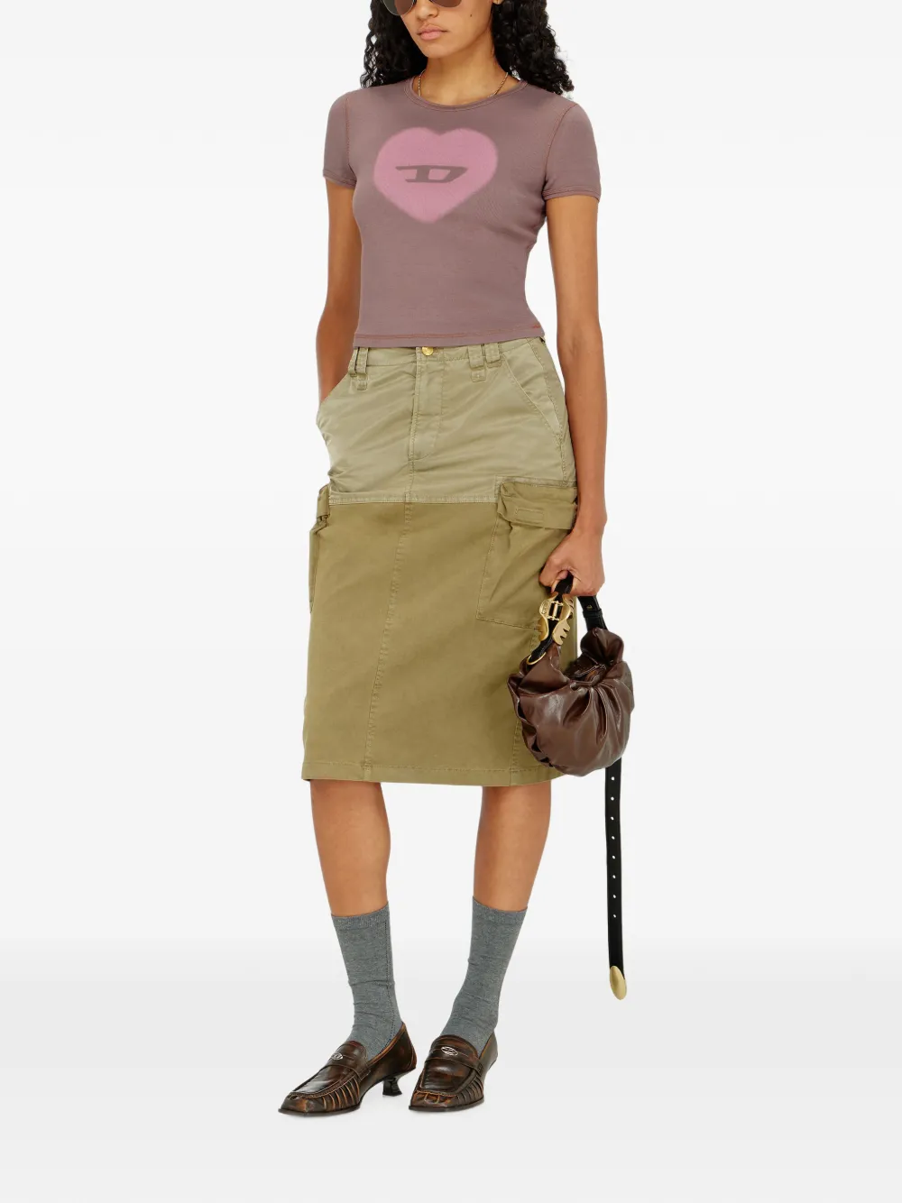 Diesel Geribbeld T-shirt met waterverf hart D Paars