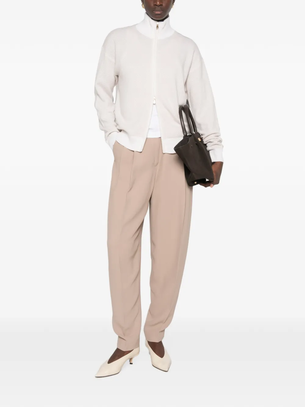 Eleventy Chevron-gebreid vest met rits Beige