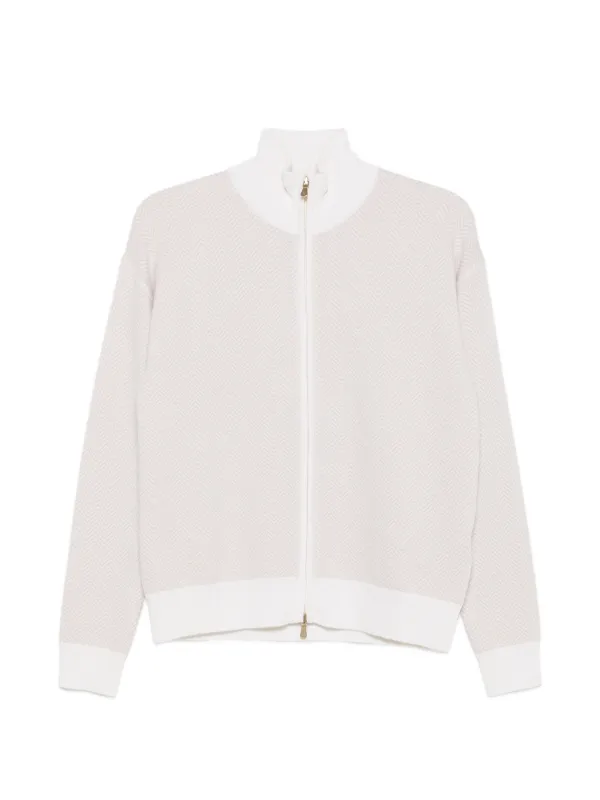 Eleventy Chevron-knit Zip-up Cardigan in Neutrals