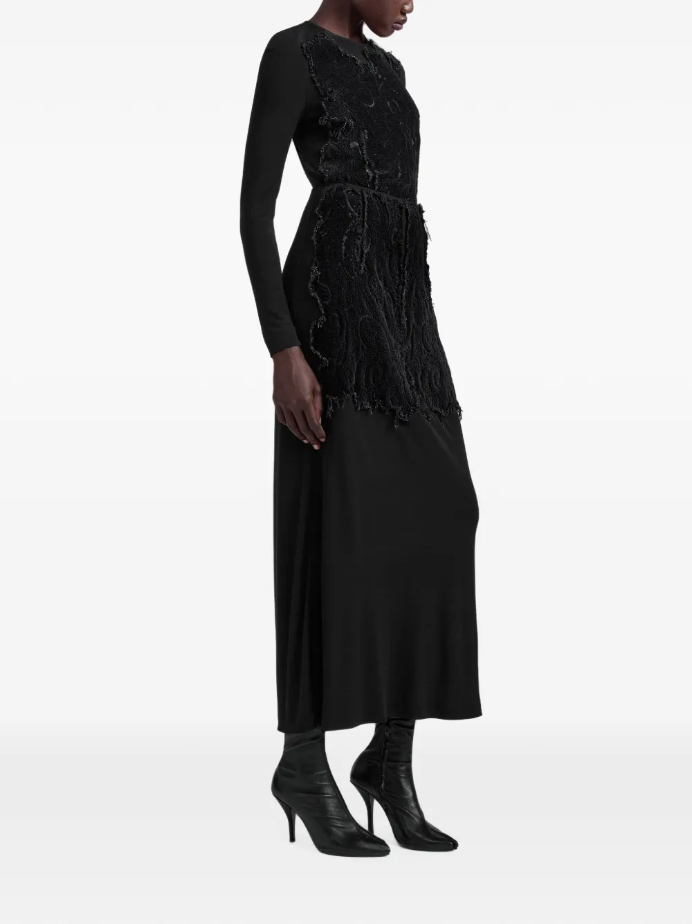 Maison Margiela velvet-panel maxi skirt Zwart
