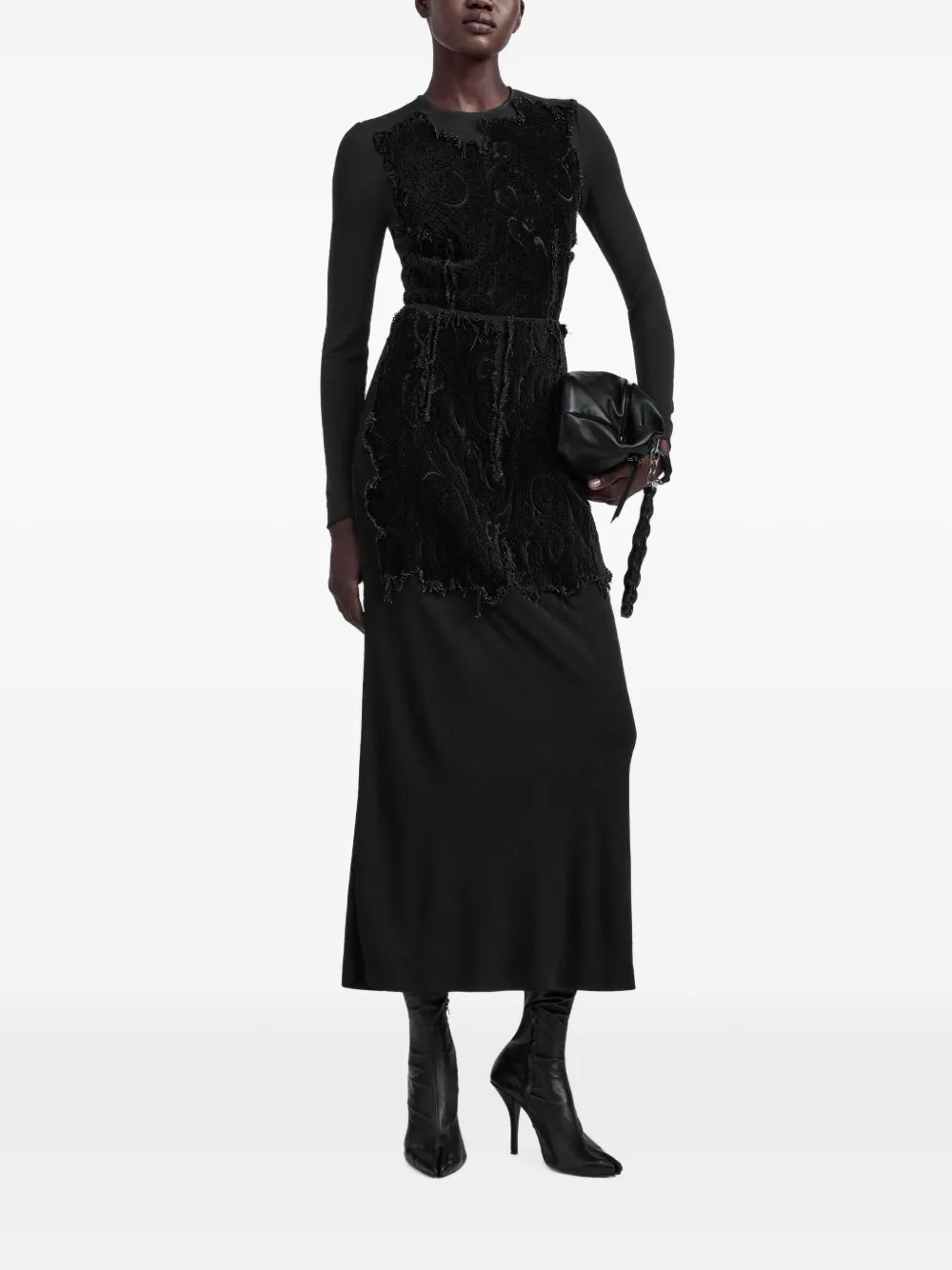 Maison Margiela velvet-panel maxi skirt Zwart