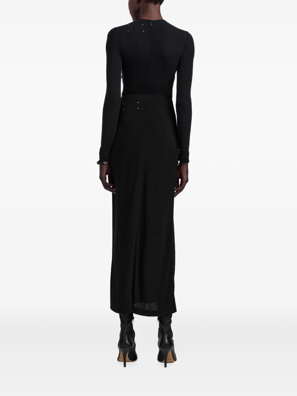 Maison Margiela velvet-panel maxi skirt Zwart