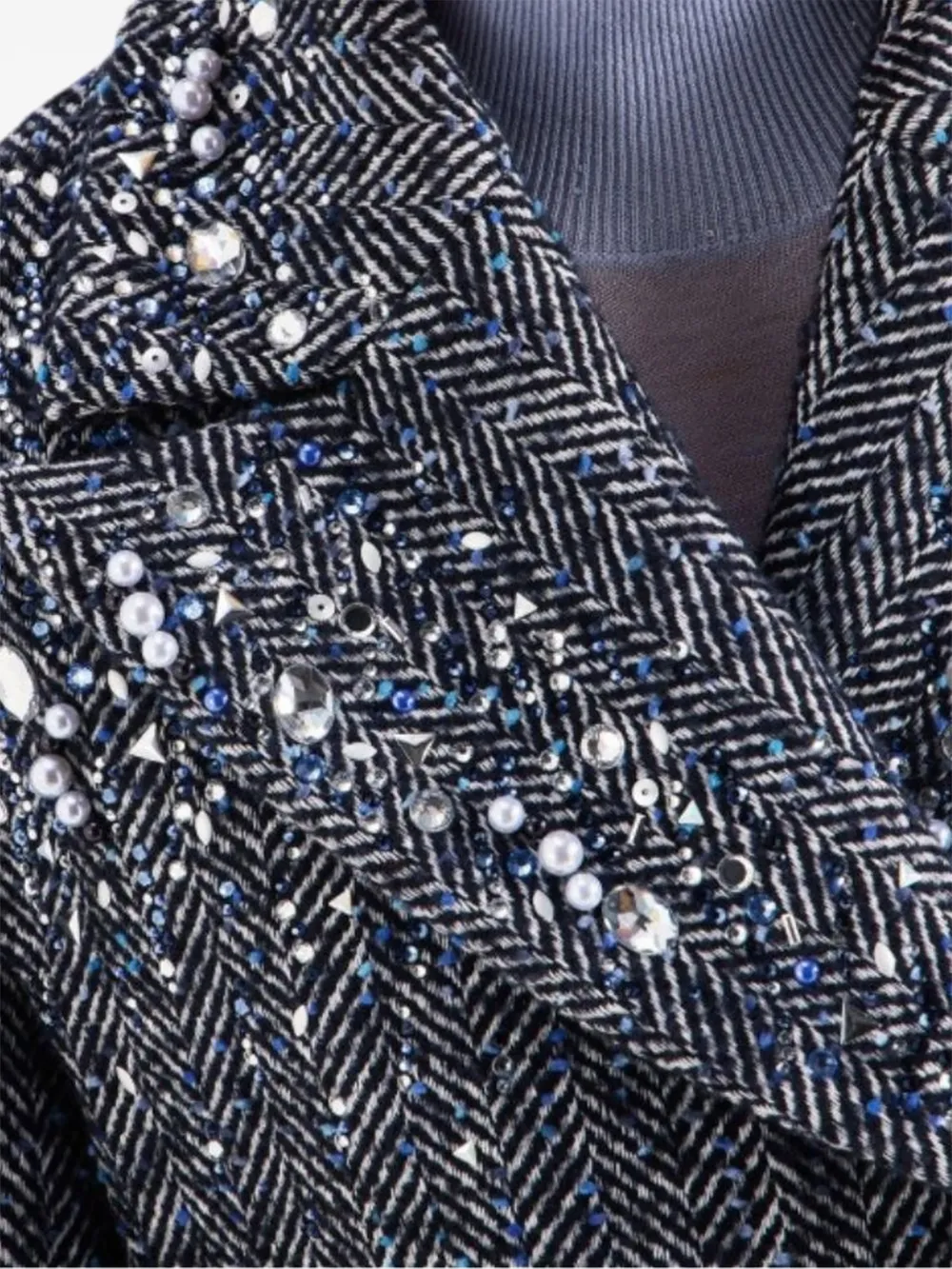 Genny Jas verfraaid met kristallen en visgraatpatroon Blauw