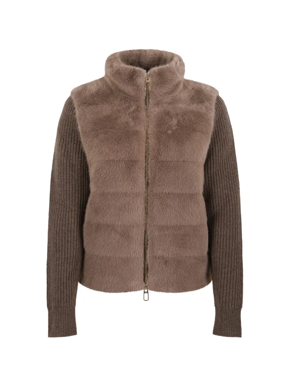 Duno Nila faux-fur panelled ribbed-knit jacket
