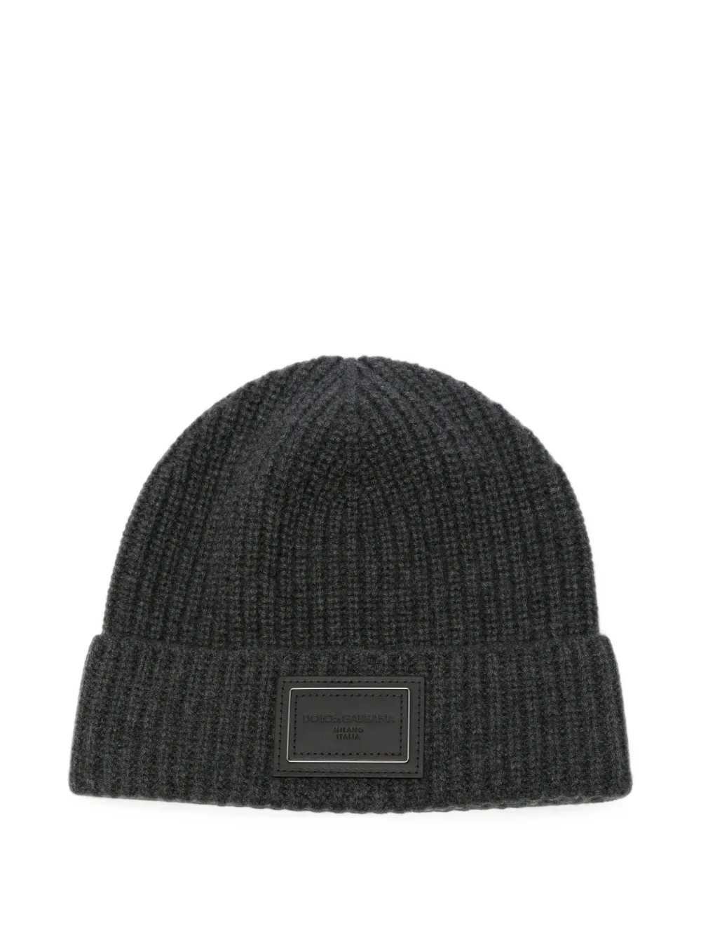 Dolce & Gabbana logo-patch ribbed-knit beanie hat - Grigio