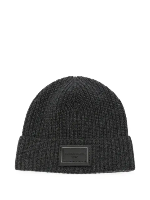 Dolce & Gabbana logo-patch ribbed-knit beanie hat