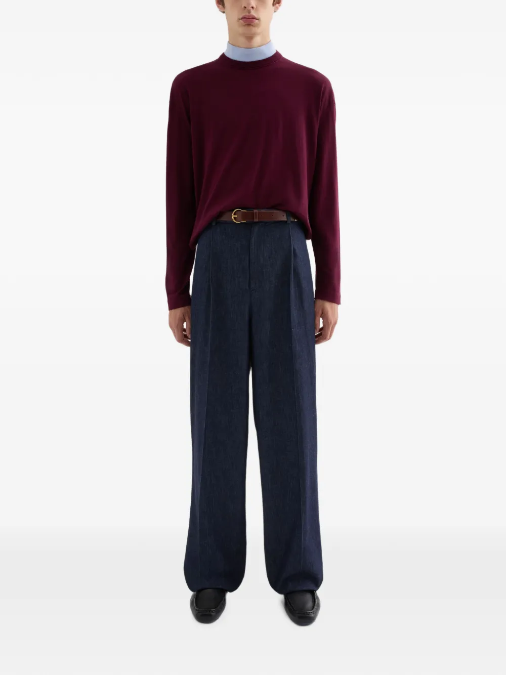 Jil Sander Ruimvallende broek van lichtgewicht katoenen chambray met plooien aan de voorkant Blauw