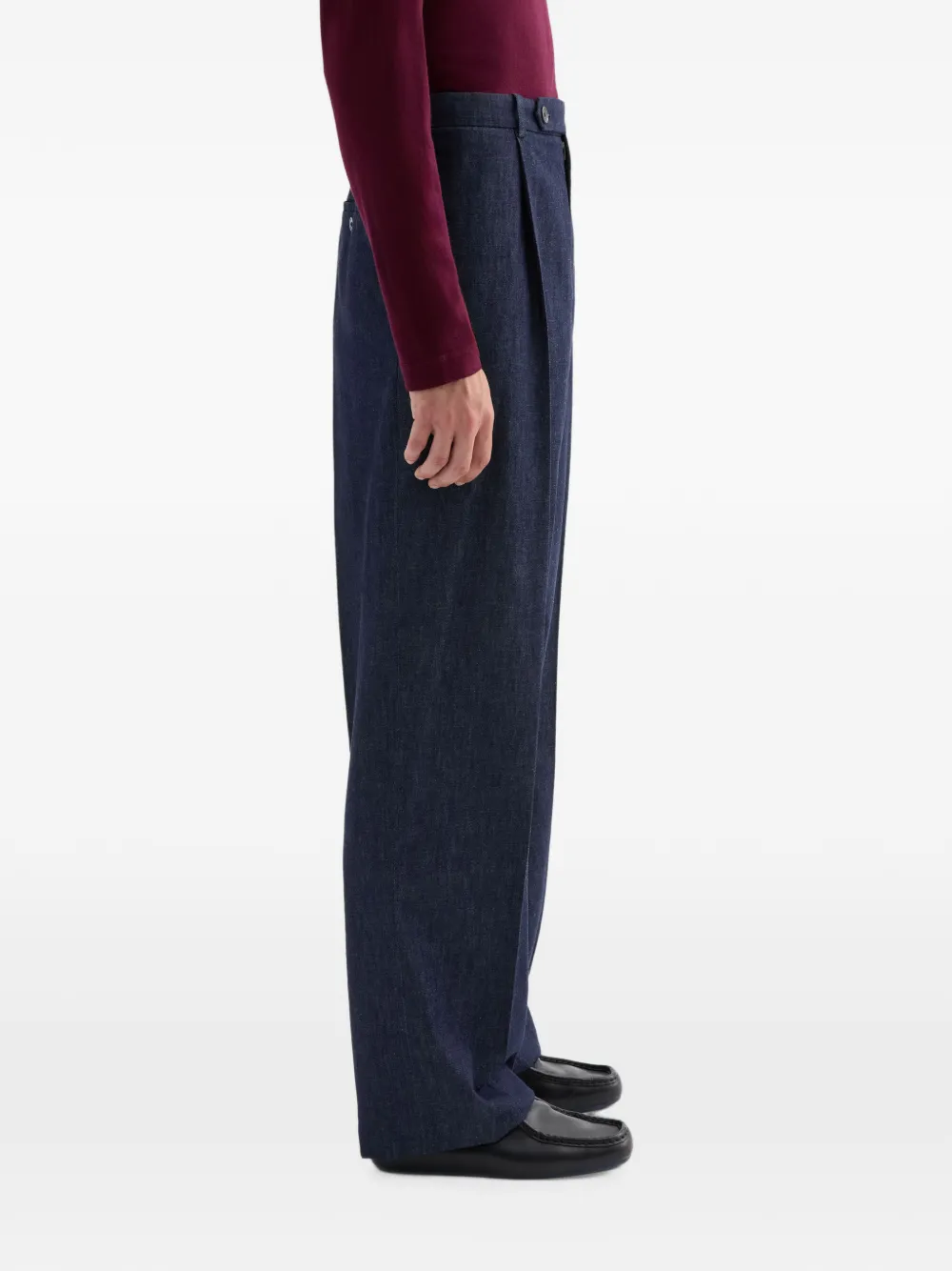 Jil Sander Ruimvallende broek van lichtgewicht katoenen chambray met plooien aan de voorkant Blauw