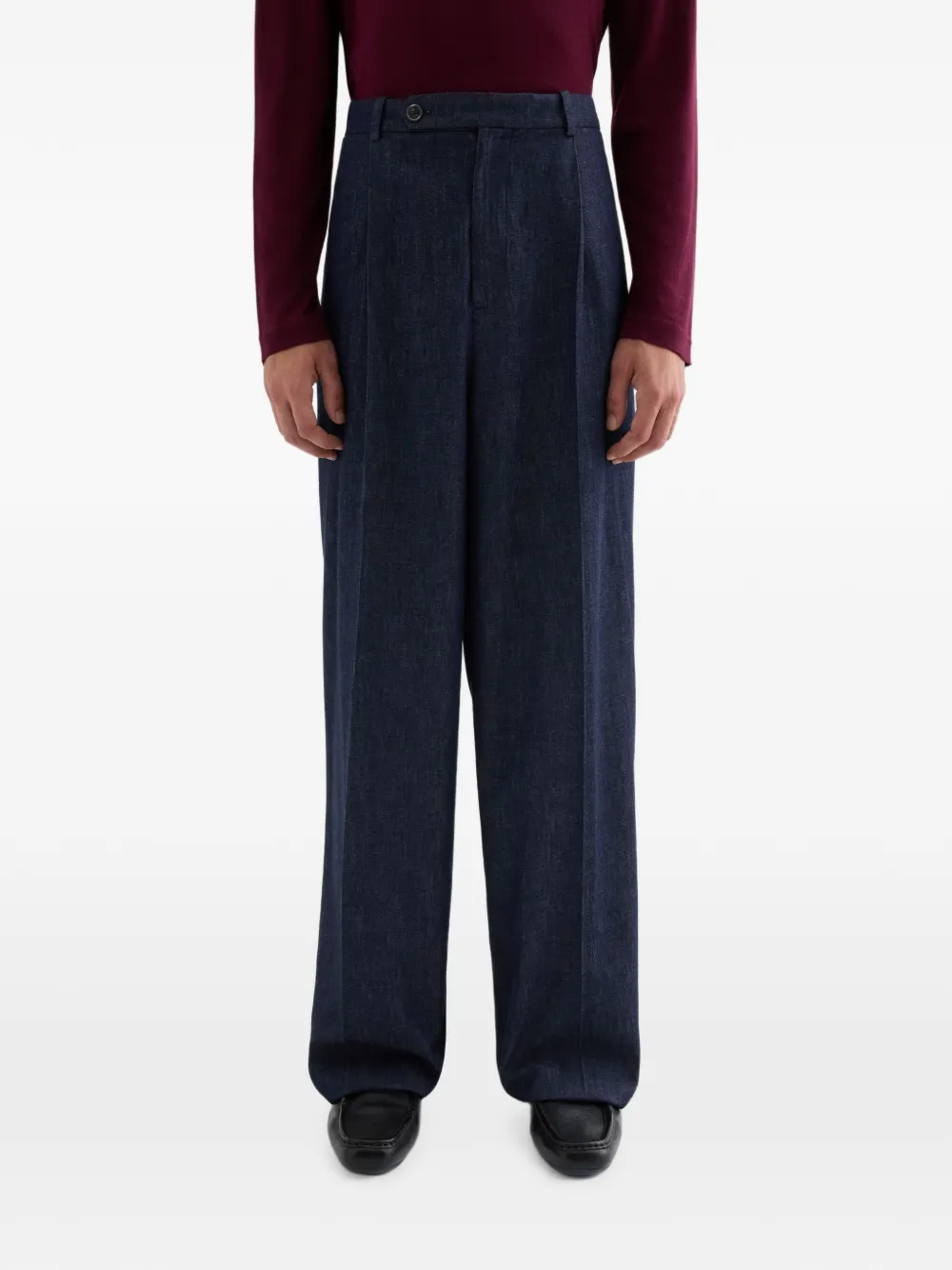 Jil Sander Ruimvallende broek van lichtgewicht katoenen chambray met plooien aan de voorkant Blauw