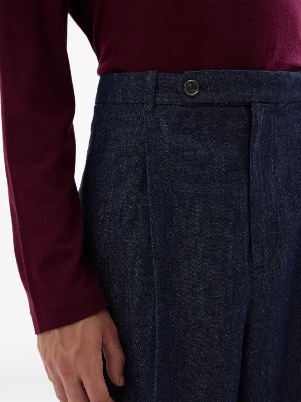Jil Sander Ruimvallende broek van lichtgewicht katoenen chambray met plooien aan de voorkant Blauw
