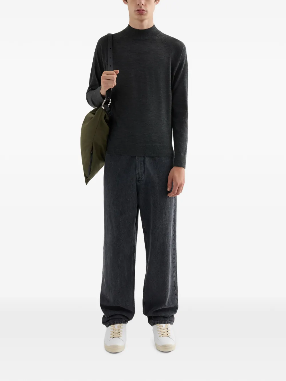 Jil Sander mock-neck slim-fit lightweight-wool sweater Grijs
