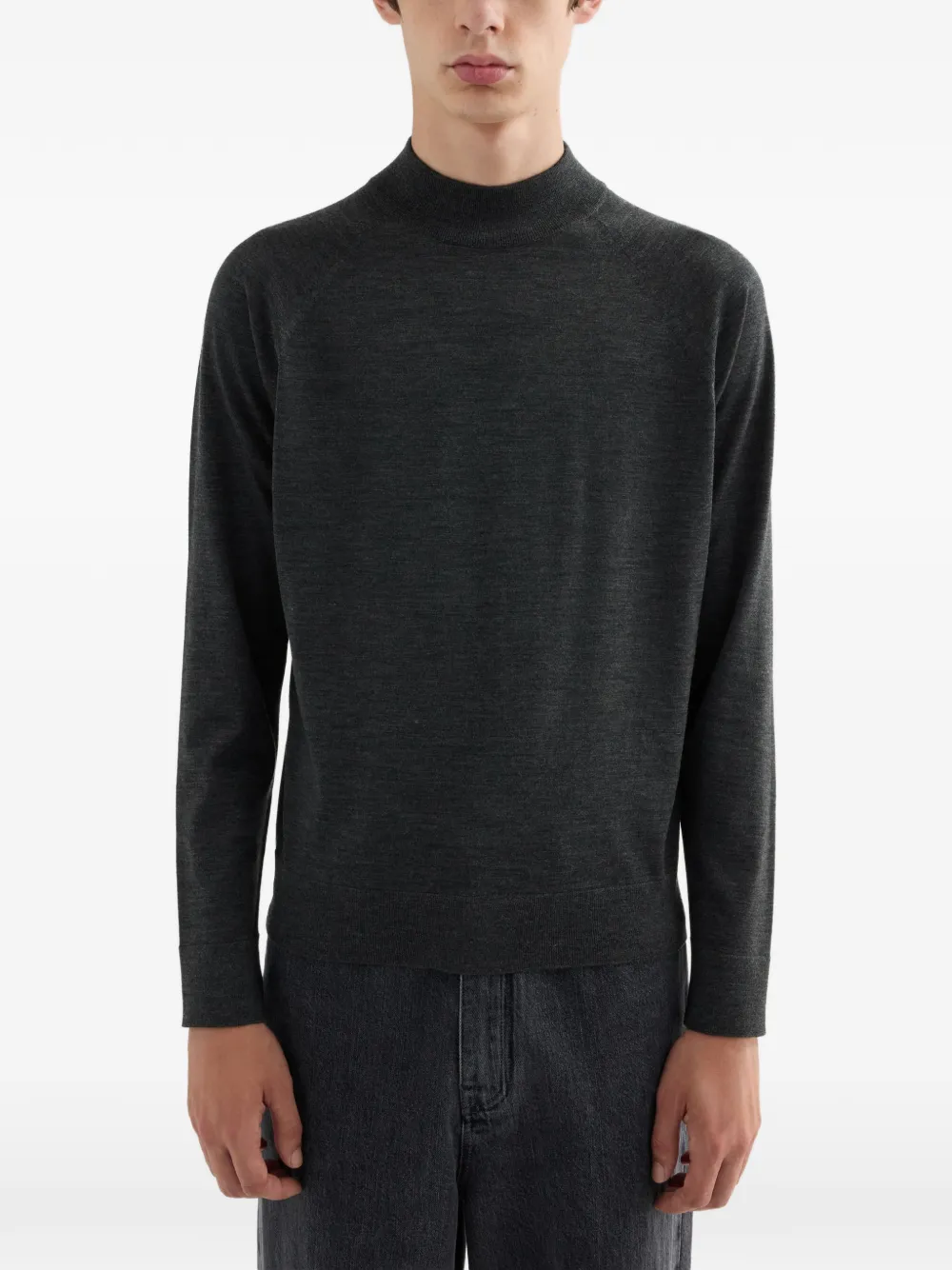Jil Sander mock-neck slim-fit lightweight-wool sweater Grijs
