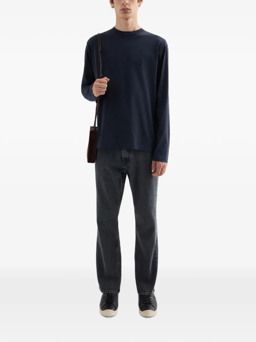 Jil Sander 3-pack katoenen T-shirts met lange mouwen en geborduurd -monogram Zwart