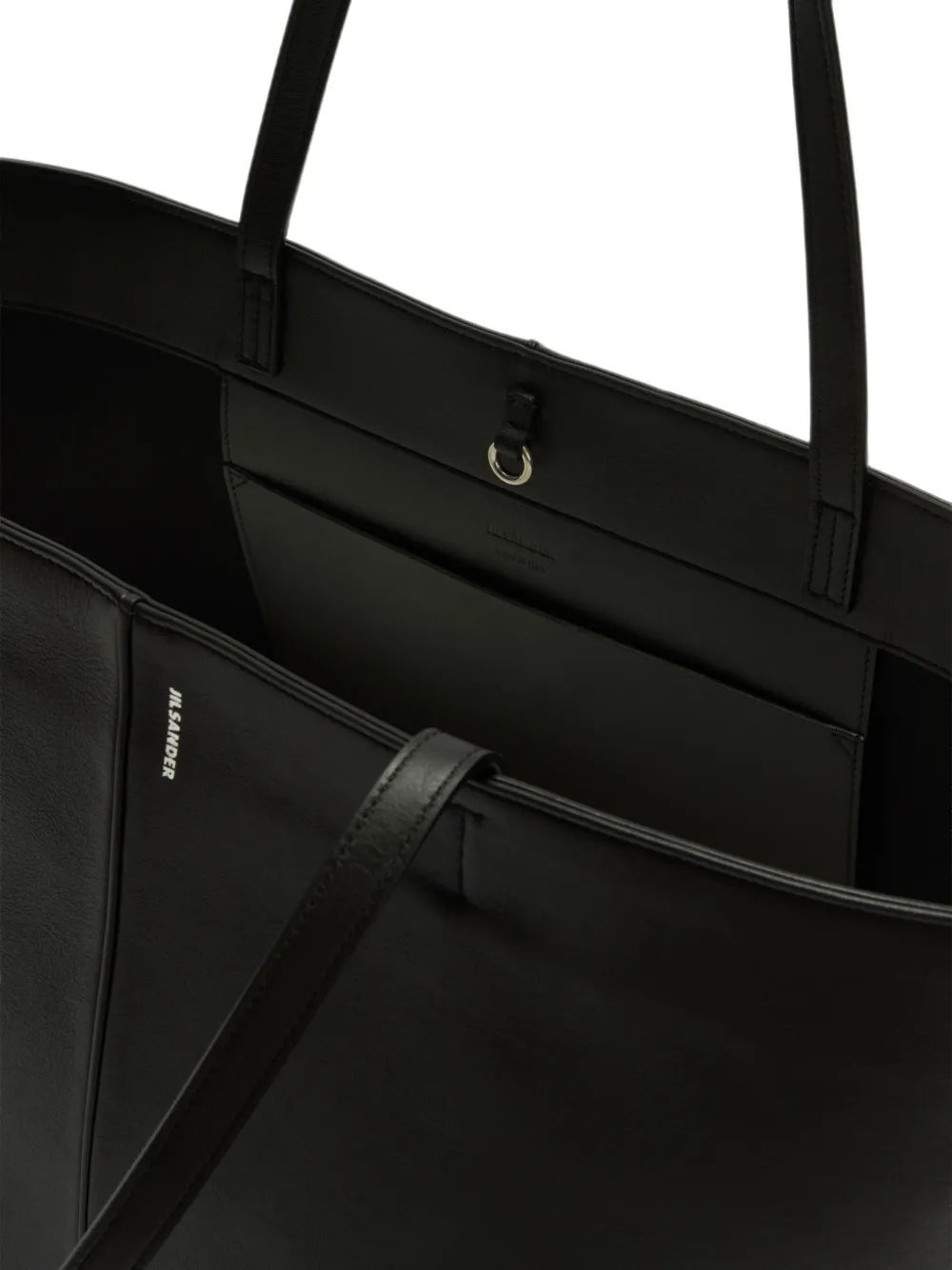 Jil Sander Linea grote leren shopper met centrale bies en -logo in reliëf Zwart