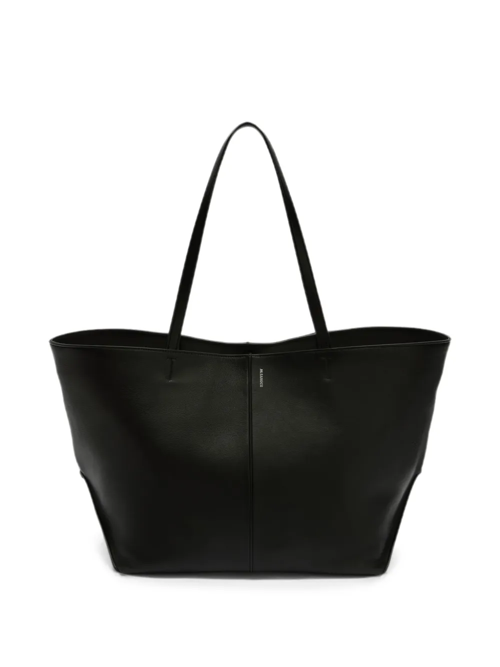 Jil Sander Linea grote leren shopper met centrale bies en -logo in reliëf Zwart