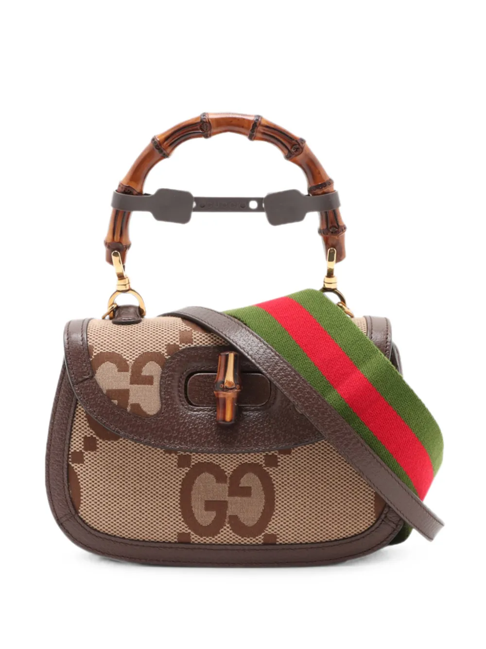 Gucci Pre-Owned 2016-2026 Small Jumbo GG Canvas Web Bamboo 1947 Top Handle Bag satchel - Toni neutri