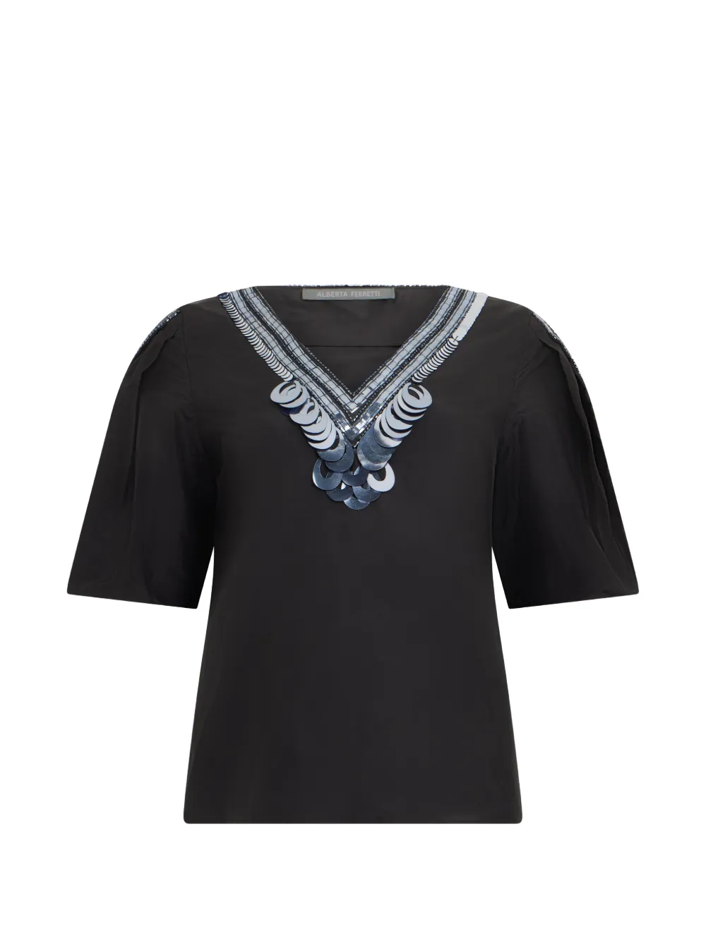 Alberta Ferretti sequin-embellished embroidered top Zwart