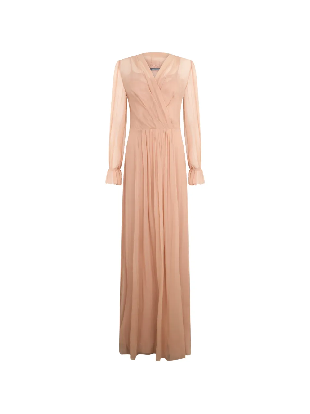Alberta Ferretti sheer-sleeve maxi dress - Nude