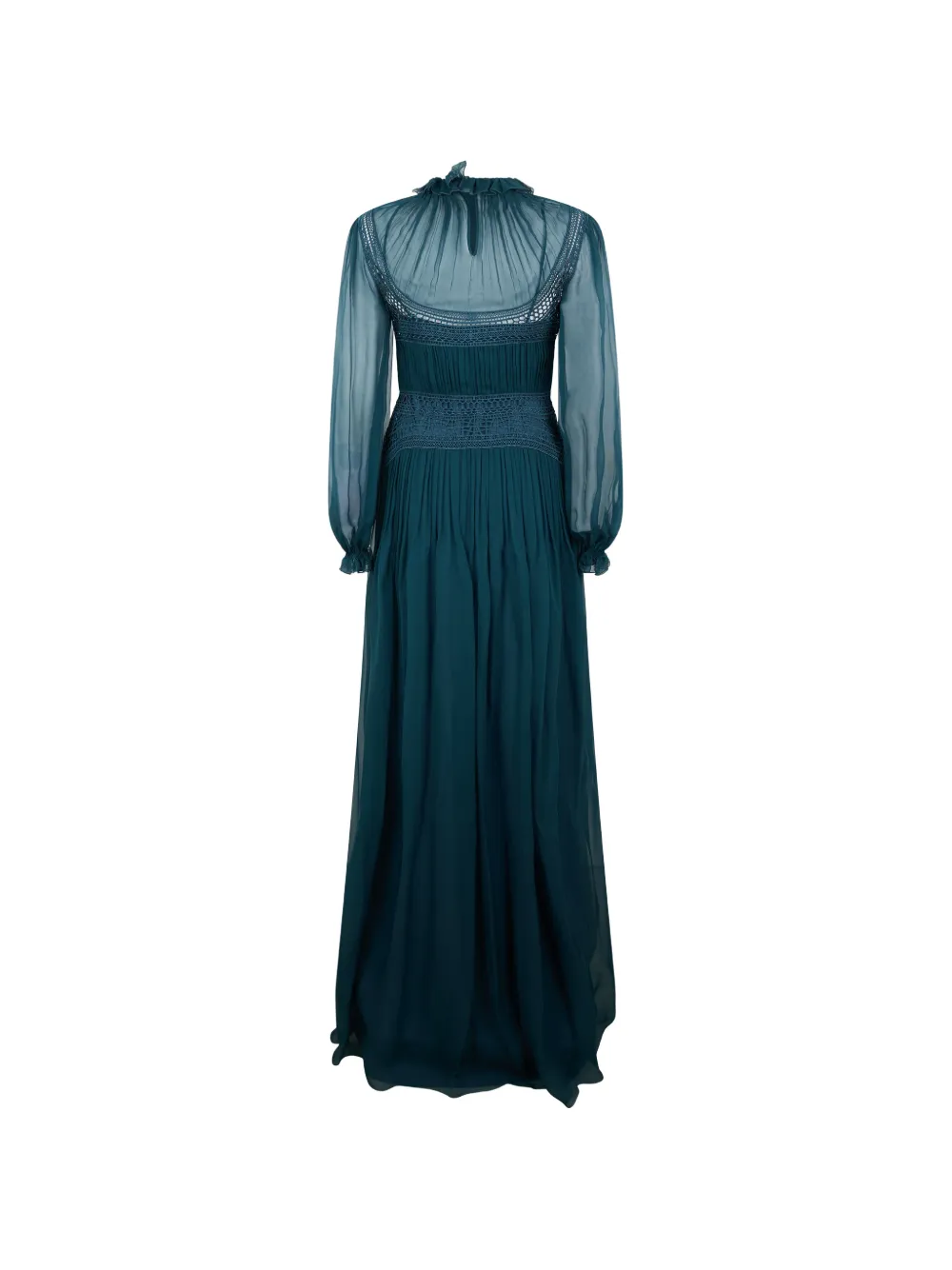 Alberta Ferretti crochet-knit ruffled-cuff maxi dress Blauw