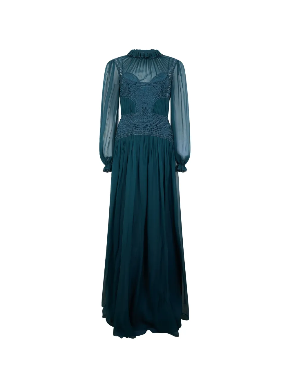 Alberta Ferretti crochet-knit ruffled-cuff maxi dress Blauw