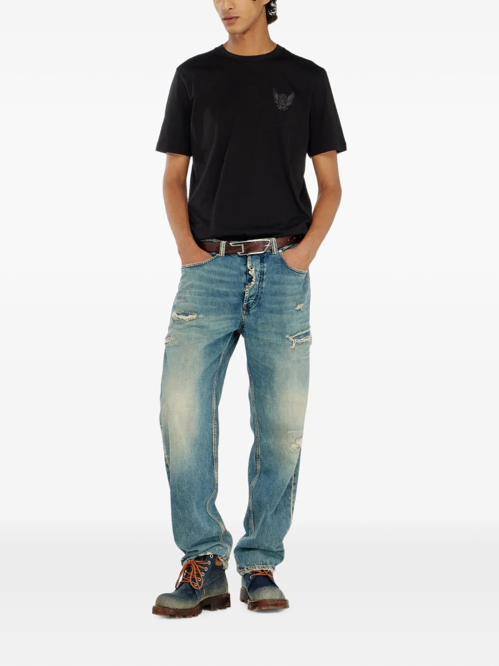 Diesel Katoenen T-shirt met logo-patroon op de borst Zwart