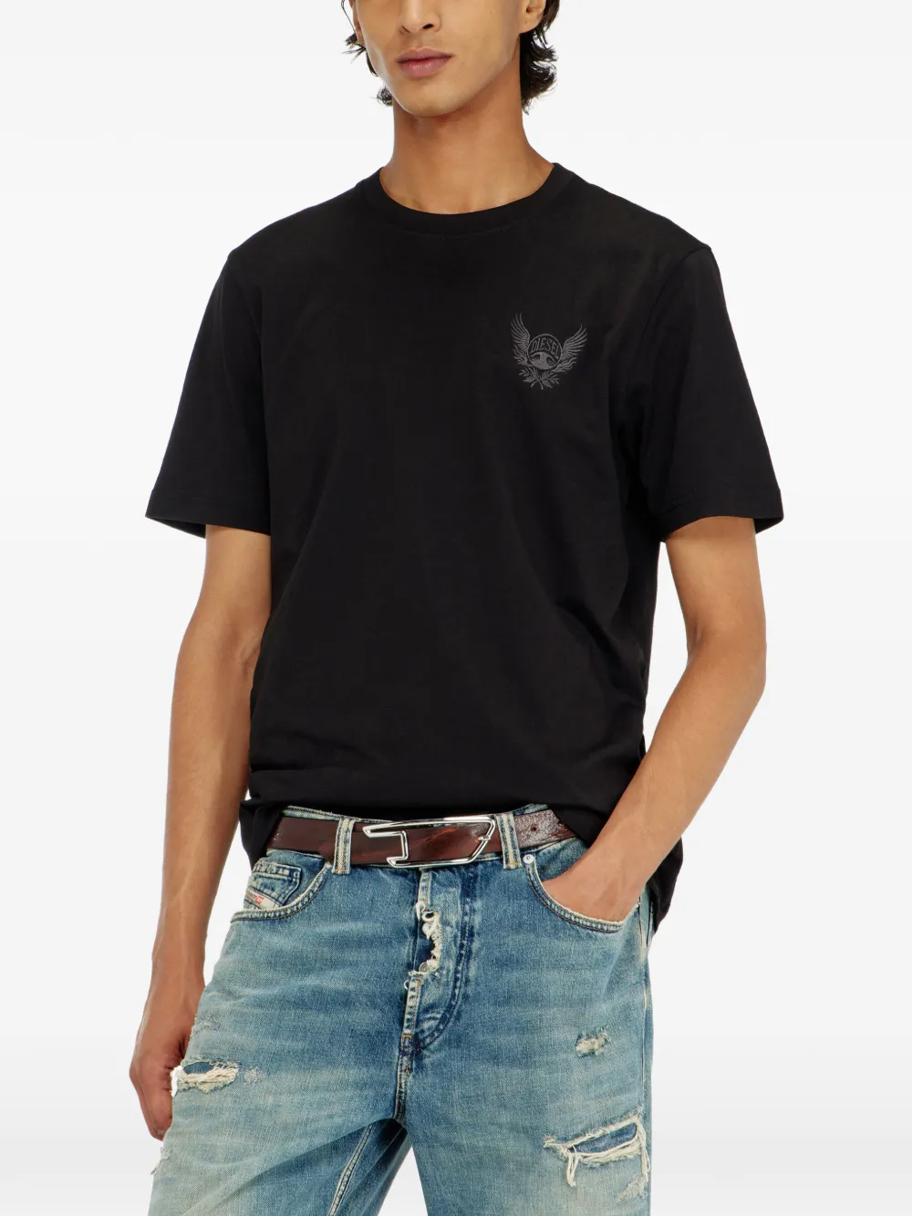 Diesel Katoenen T-shirt met logo-patroon op de borst Zwart
