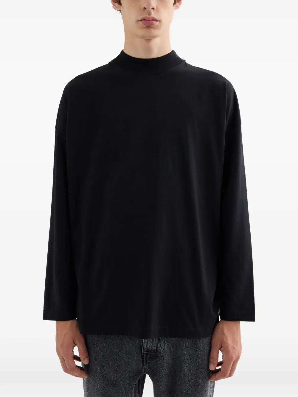 Jil Sander Katoenen T-shirt met ronde opstaande hals Zwart