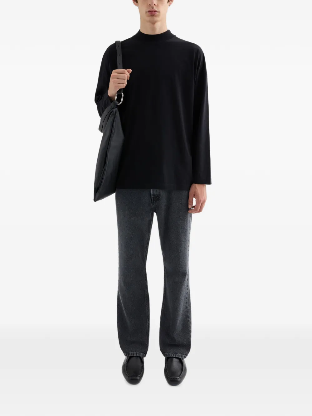 Jil Sander Katoenen T-shirt met ronde opstaande hals Zwart