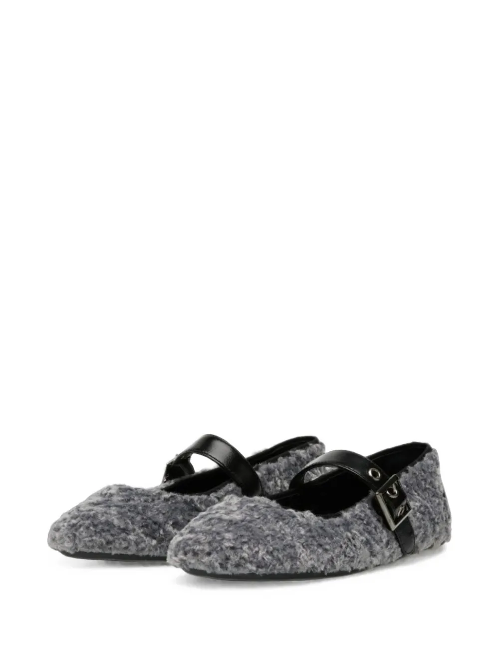 Candice Cooper Dafne Brid Teddy buckle-strap faux-shearling ballet flats Grijs