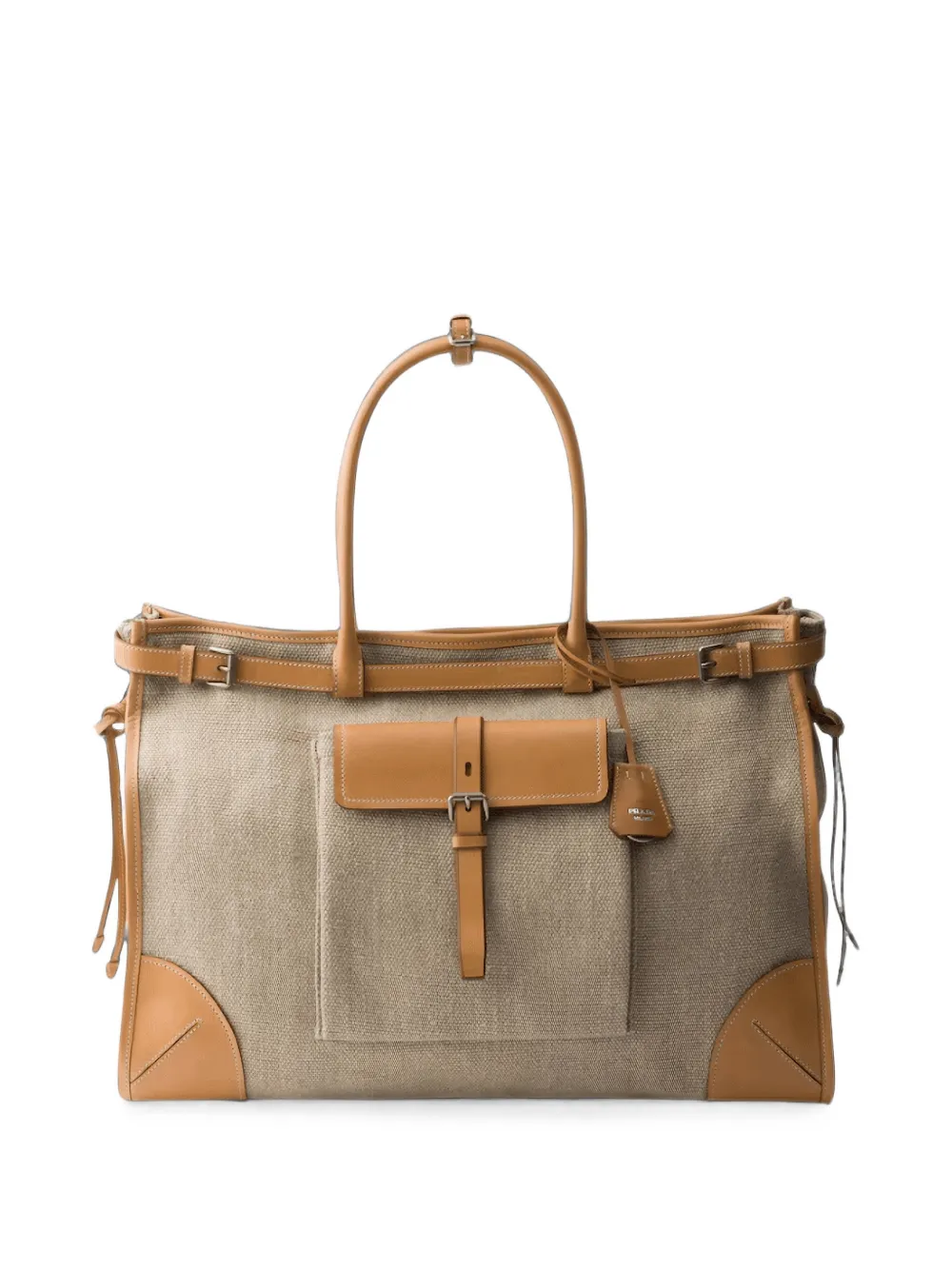 Prada Bonnie linnen en leren shopper Beige