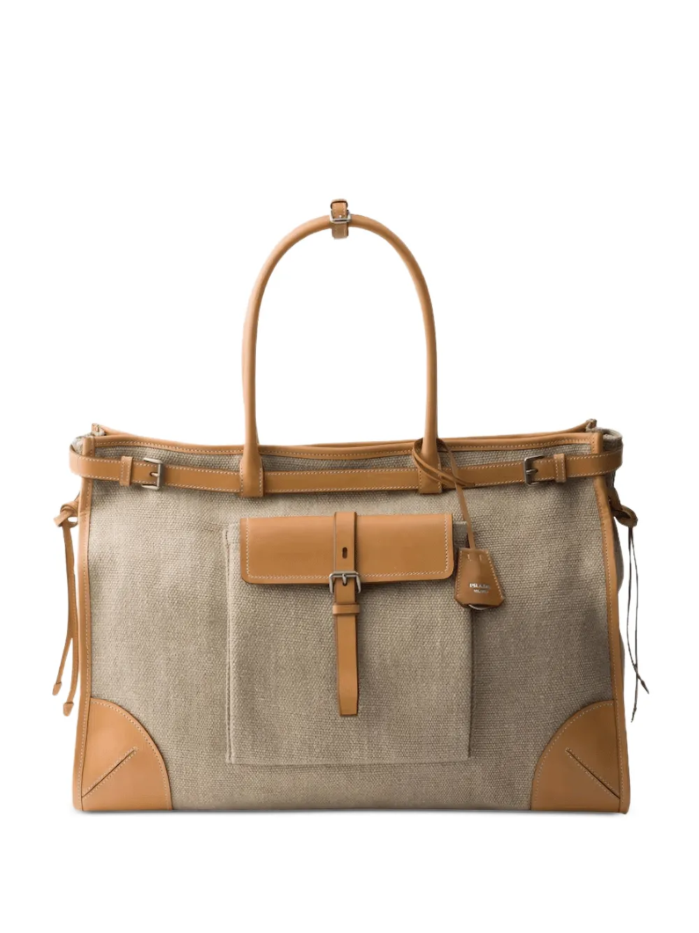 Prada Bonnie linnen en leren shopper Beige