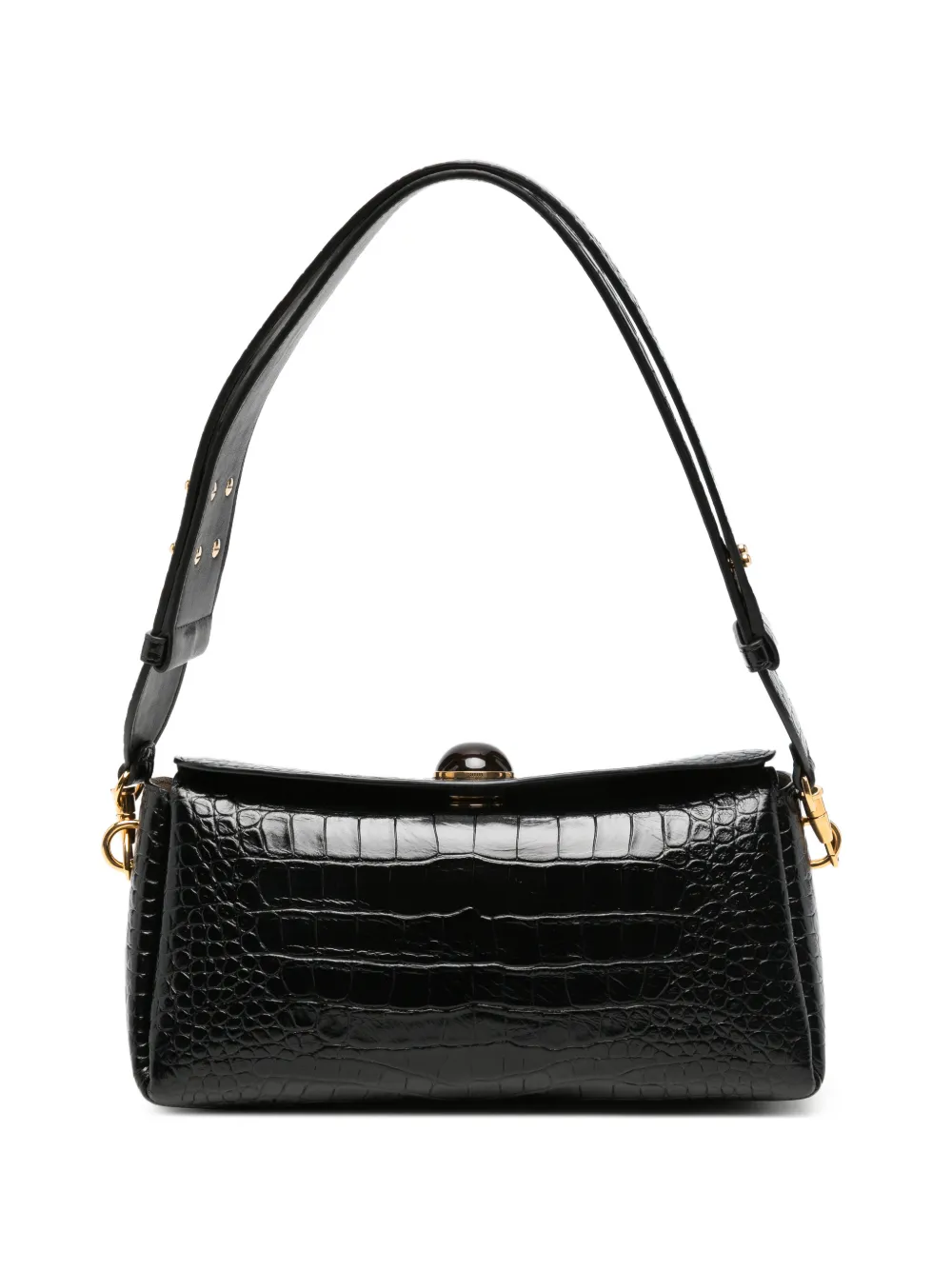 Ami Alexandre Mattiussi Croc-effect Leather Shoulder Bag In Black