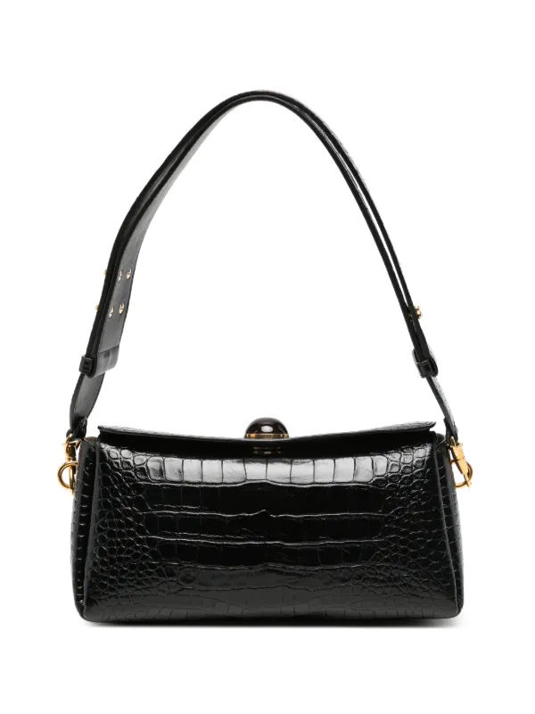 Ami Paris Croc-effect Leather Shoulder Bag in Black