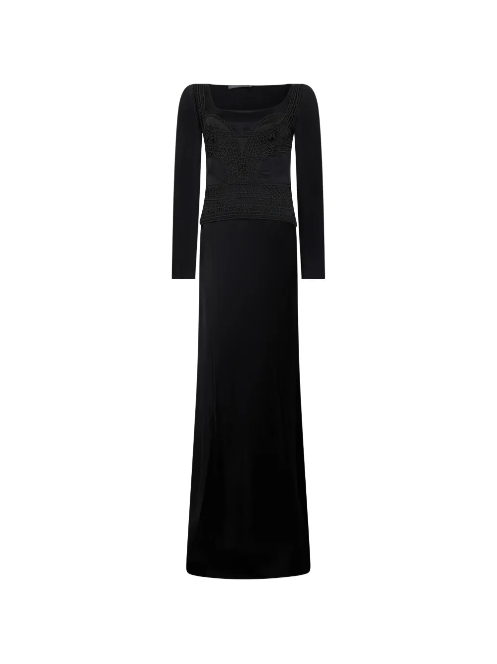 Alberta Ferretti lace-insert long-sleeve maxi dress - Nero